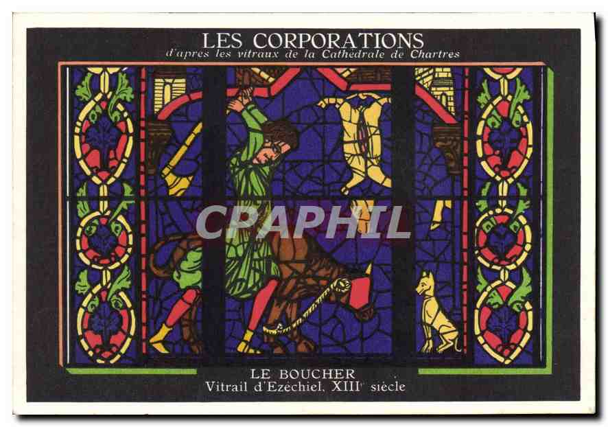 CPA Les Corporations d'apres les vitraux de la Cathedrale de Chartres Le Boucher Vitrail d'Ezechiel 
