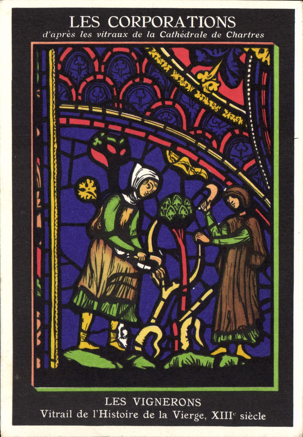 Les Vignerons — Vitrail de l'Histoire de la Vierge, XIIIe siècle — d'après les vitraux de la Cathédrale de Chartres