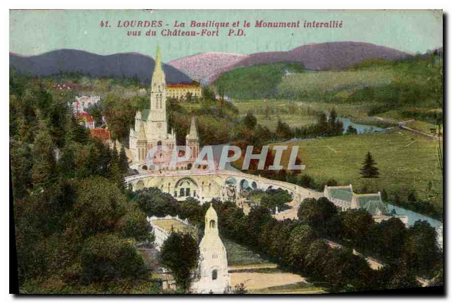 CPA Lourdes La Basilique et le Monument interallie vus du Chateau Fort 