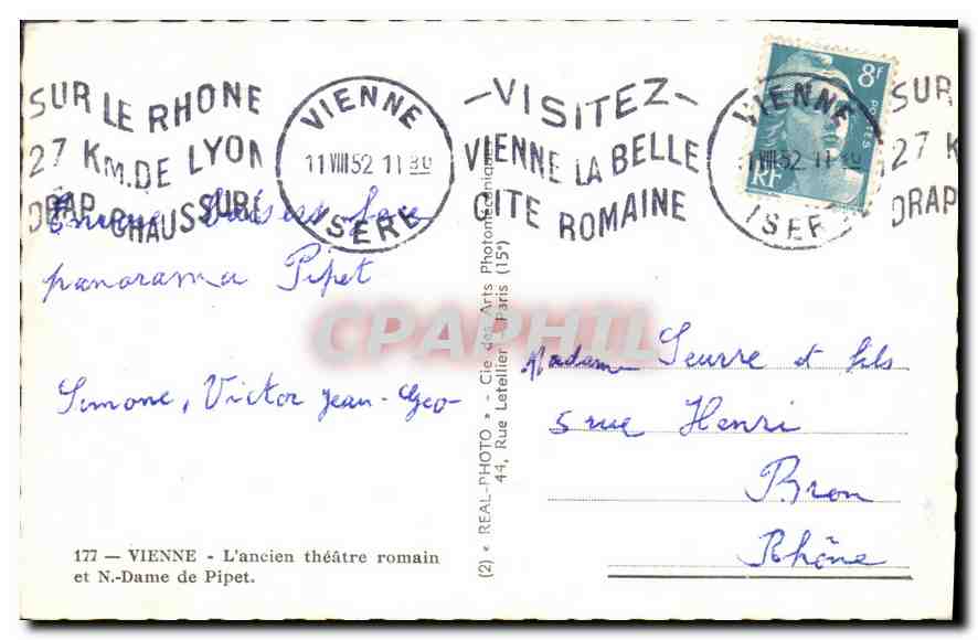 CPA Vienne L'ancien Theatre romain et N Dame de Pipet  — Rückseite