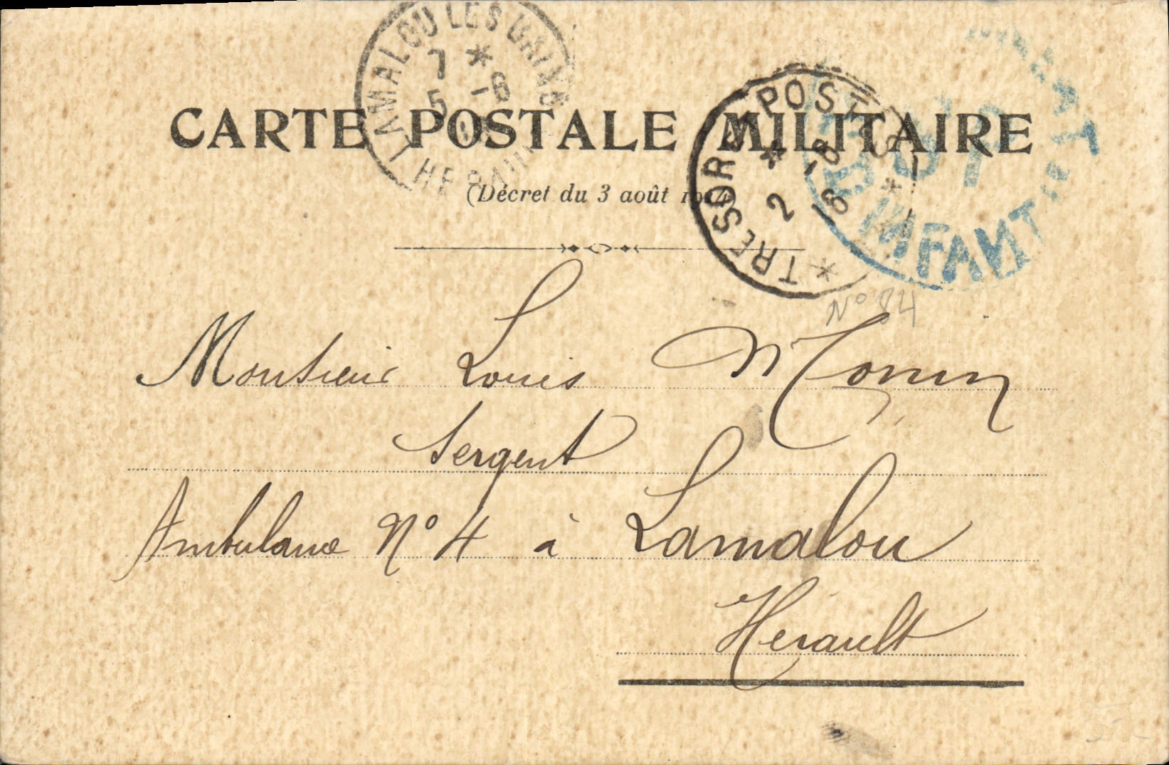 Carte en Franchise Militaire Monin Lamalou