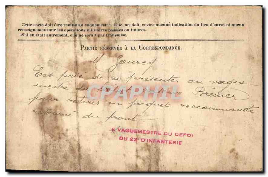 Carte en Franchise Militaire Gourcy Cassan Bourgoin — Rückseite
