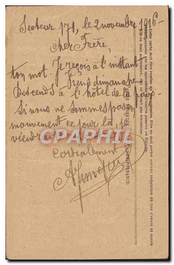 Carte en Franchise Militaire Sylvestre Paris — Rückseite