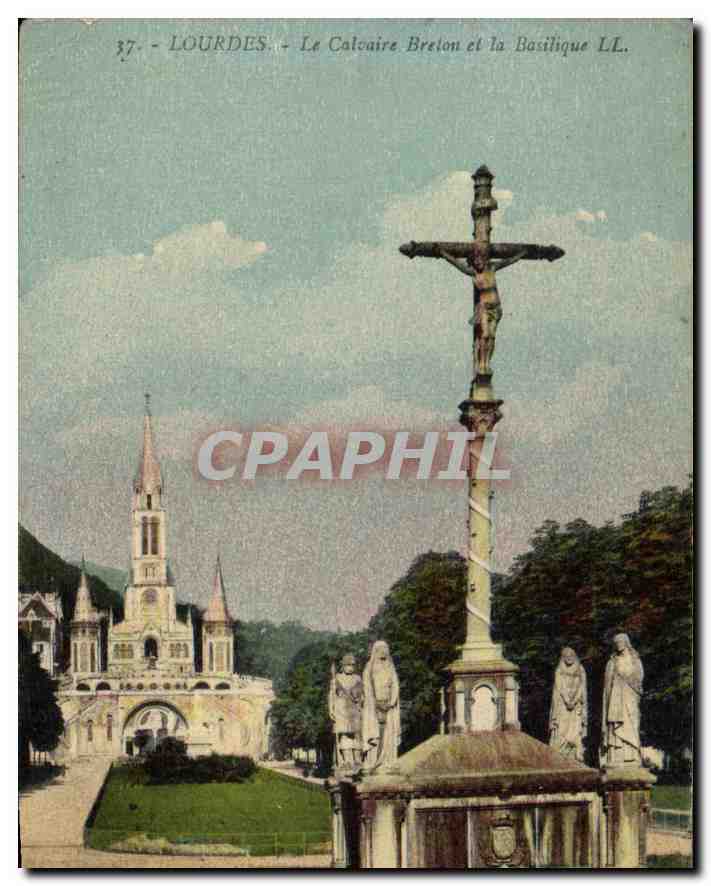 CPA Lourdes Le Calvaire Breton et la Basilique 