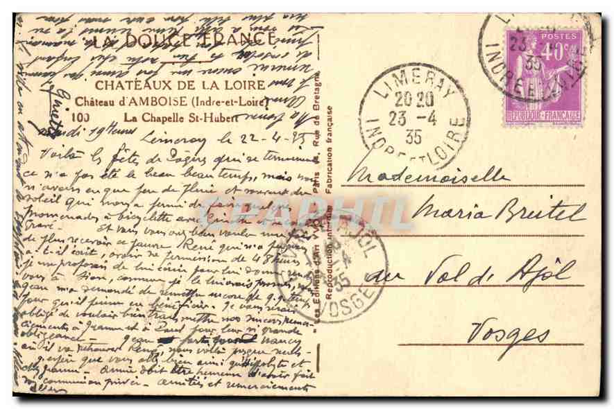 CPA La Douce France Chateaux de la Loire Chateau d'Amboise Indre et Loire La Chapelle St Hubert  — Rückseite