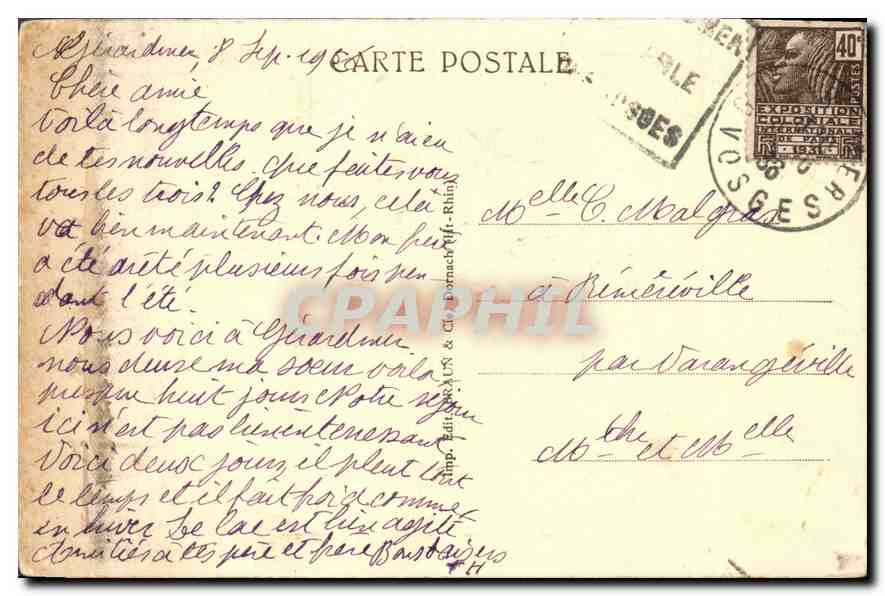 CPA Hohneck Le Frankental avec vue sur la Martinswand  — Rückseite