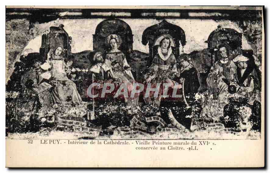 CPA Le Puy Interieur de la Cathedrale Vieille Peinture murale du XVI s conservee au Cloitre 