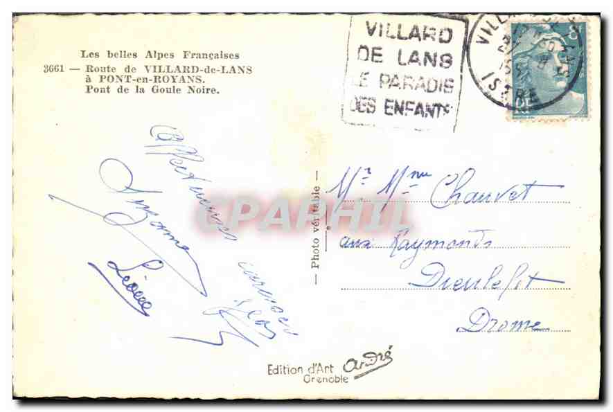 CPA Les Belles Alpes Francaises Route de Villard de Lans a Pont en Royans Pont de la Goule Noire  — Rückseite