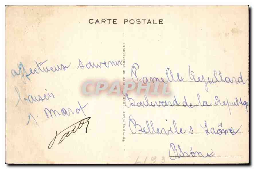 CPA La Cite de Carcassonne Defenses de la Porte d'Aude  — Verso