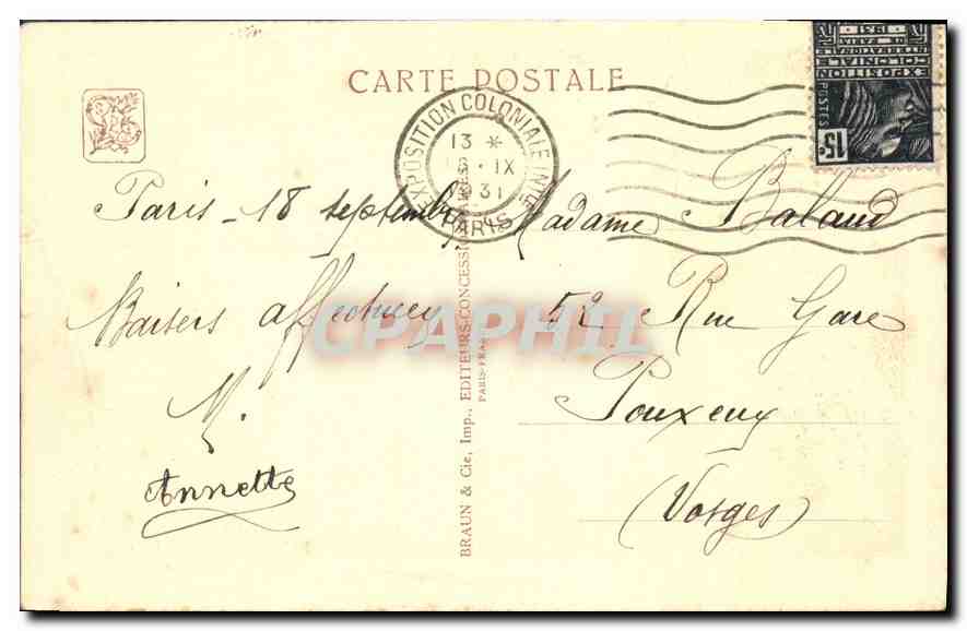 CPA Exposition coloniale internationale Paris 1931 Algerie Minaret  — Verso