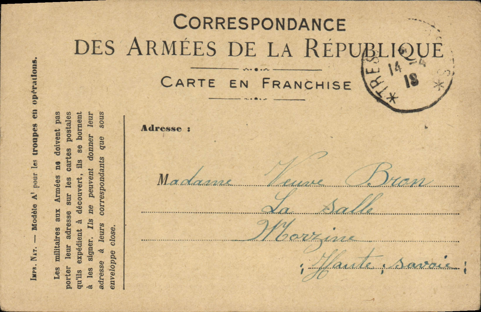 Carte de Franchise Militaire Bron Morzine