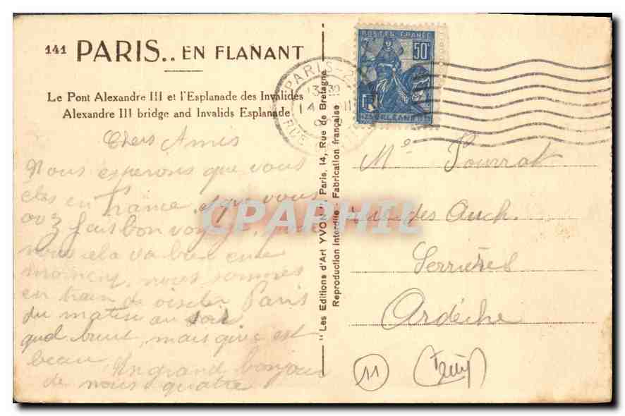 CPA Paris en Flanant Le Pont Alexandre III et l'Esplanade des Invalides  — Rückseite