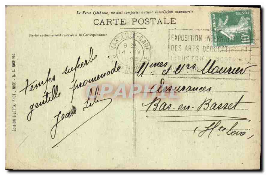 CPA Nice Escaller Lesage et Tour Bellande vus du Chateau  — Rückseite