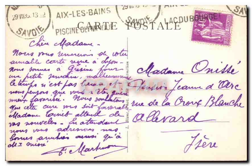 CPA Savoie Tourisme Aix les Bains Une partie de la facade de l'etablissement thermal et rue Davat  — Rückseite
