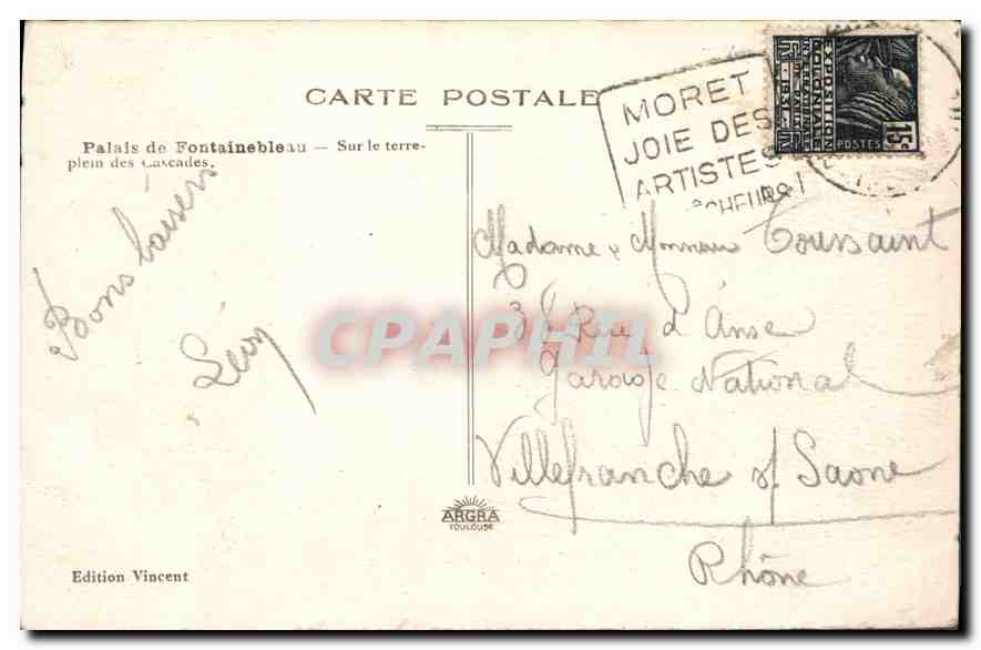 Palais de Fontainebleau — Sur le terre-plein des Cauxades — Edition Vincent — Verso
