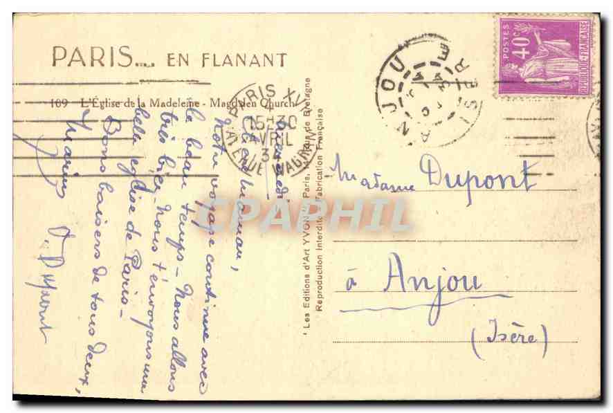 CPA Paris en Flanant L'Eglise de la Madeleine  — Verso