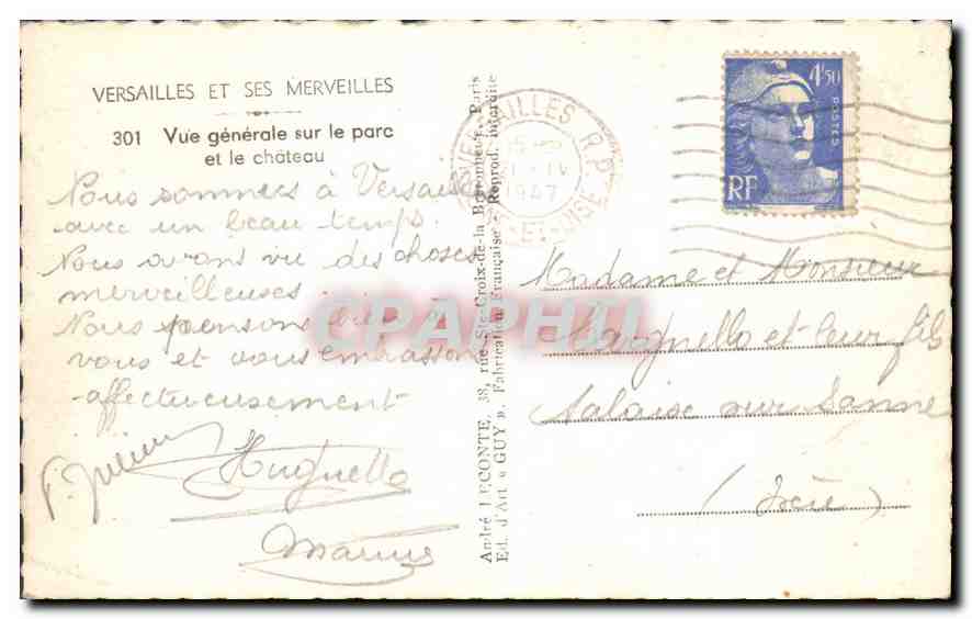 CPA Versailles et ses Merveilles Vue generale sur le Parc et le Chateau  — Rückseite