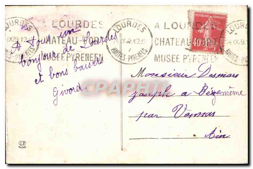 CPA Lourdes La Grotte  — Verso