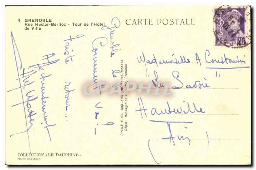 Grenoble — Tour de l'Hôtel de Ville — Braun & Cie, Imp. Messageros, Grenoble — Rückseite
