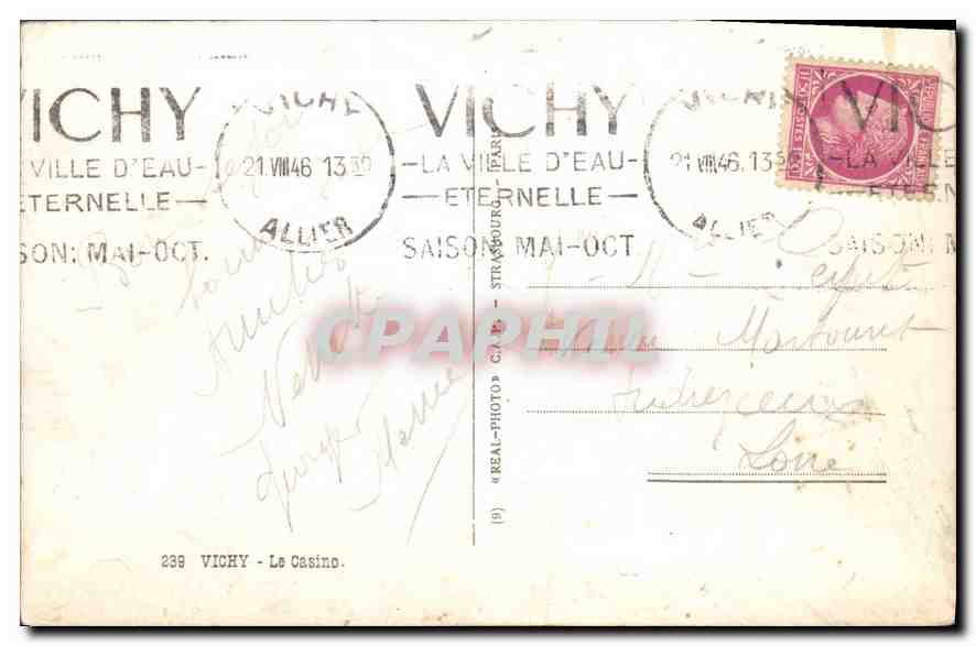 CPA Vichy Le Casino  — Verso