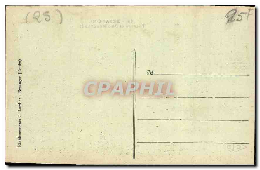 CPA Bresancon Theatre et rue Megevand  — Verso