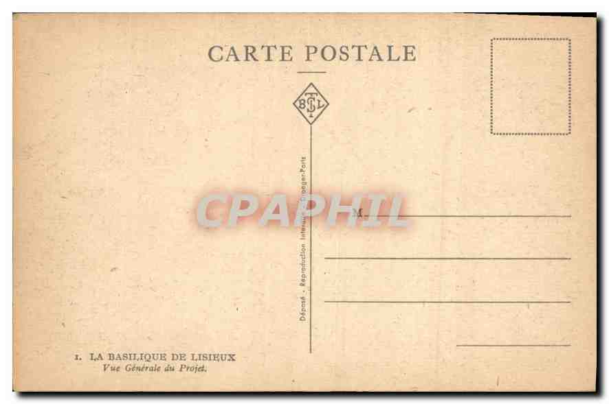 CPA La Basilique de Lisieux Vue generale du Projet  — Rückseite