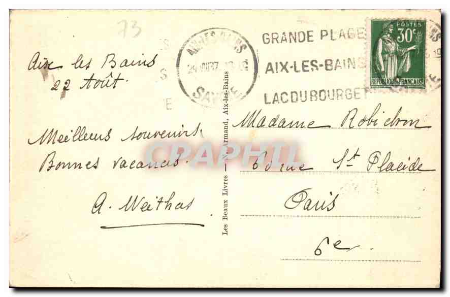CPA Aix les Bains Lac du Bourget et colline de la Chambotte  — Rückseite