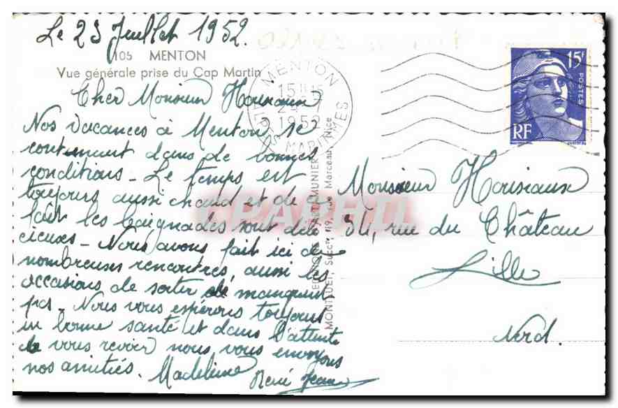 CPA Menton Vue generale prise du Cap Martin  — Rückseite