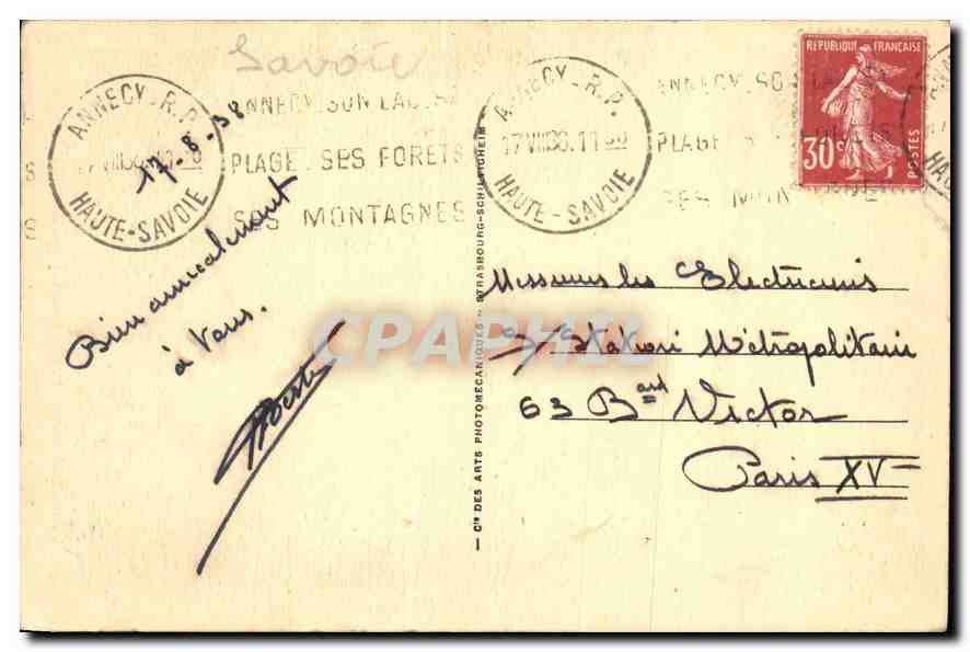 Env. d'Annecy. Talloires - Vue de la Grotte des Oiseaux — CEP, n°345 — Verso
