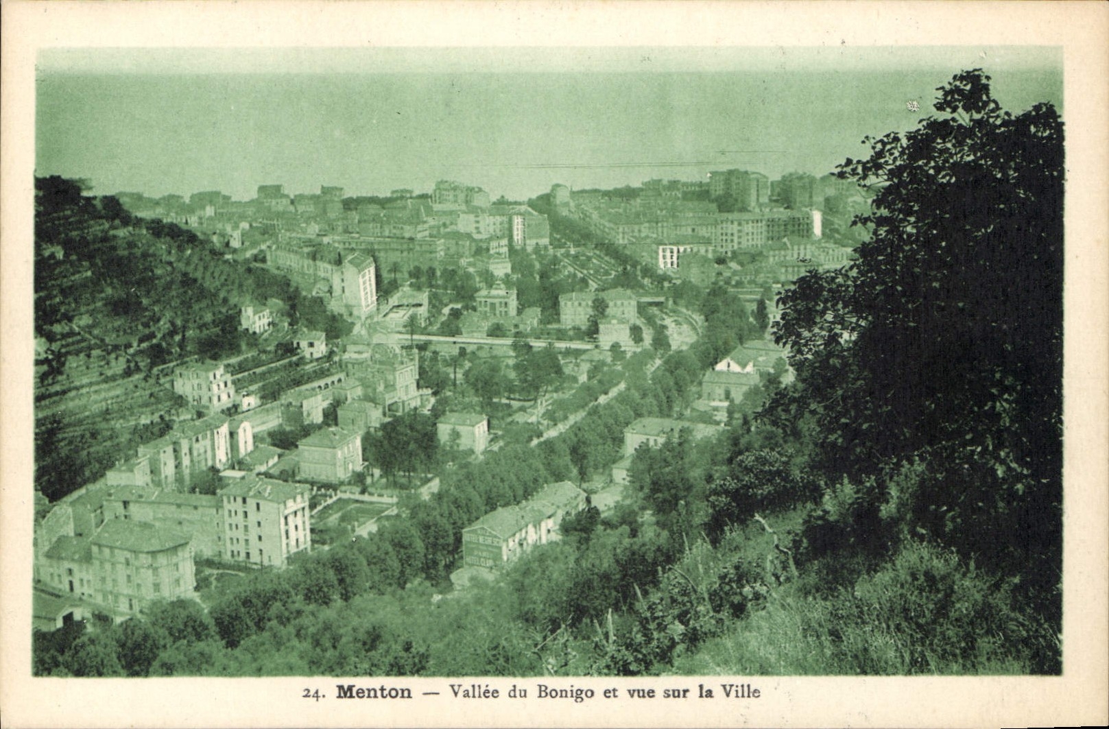 Menton — Vallée du Bonigo et vue sur la Ville — Éditeur Leroux, Menton