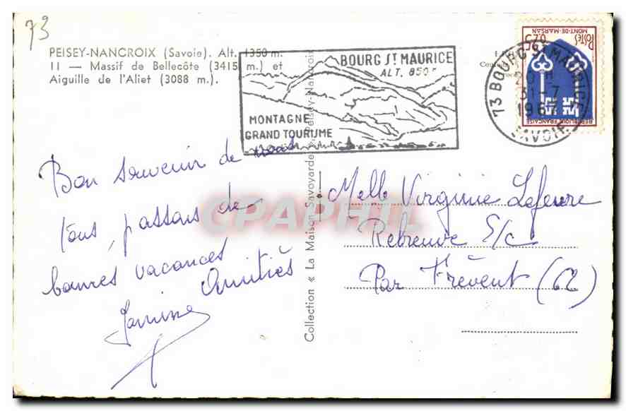 CPA Peisey Nancroix Savoie Massif de Bellecote Aiguille de l'Aliet  — Rückseite