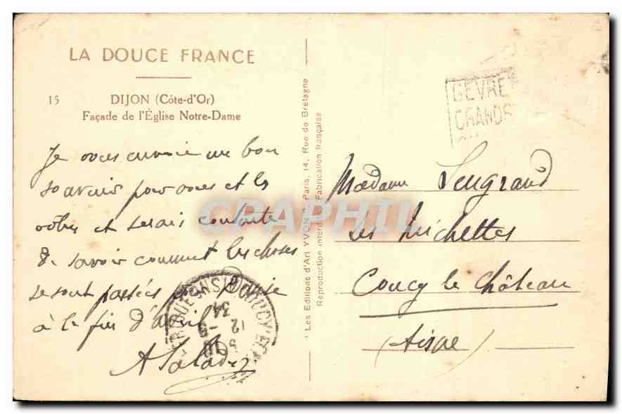 CPA La Douce France Dijon Cote 'Or Facade de l'Eglise Notre Dame  — Rückseite