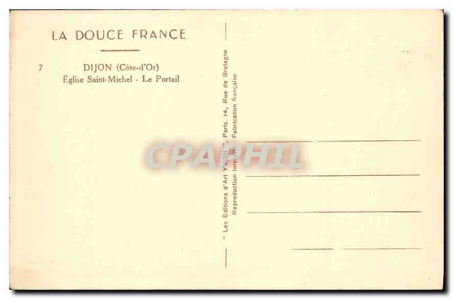CPA La Douce France Dijon Cote d'Or Eglise Saint Michel Le Portail  — Rückseite