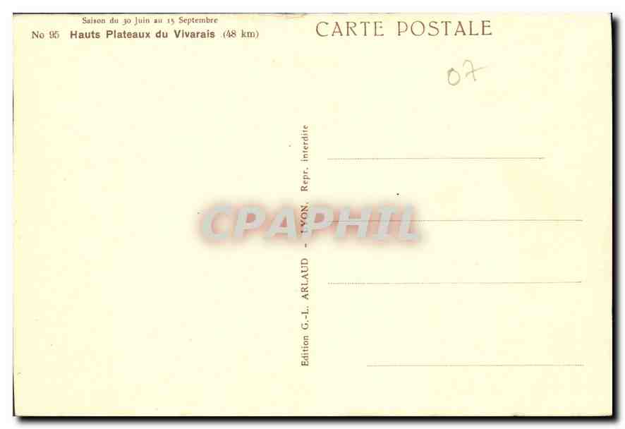 CPA Hauts Plateaux du Vivarais  — Rückseite