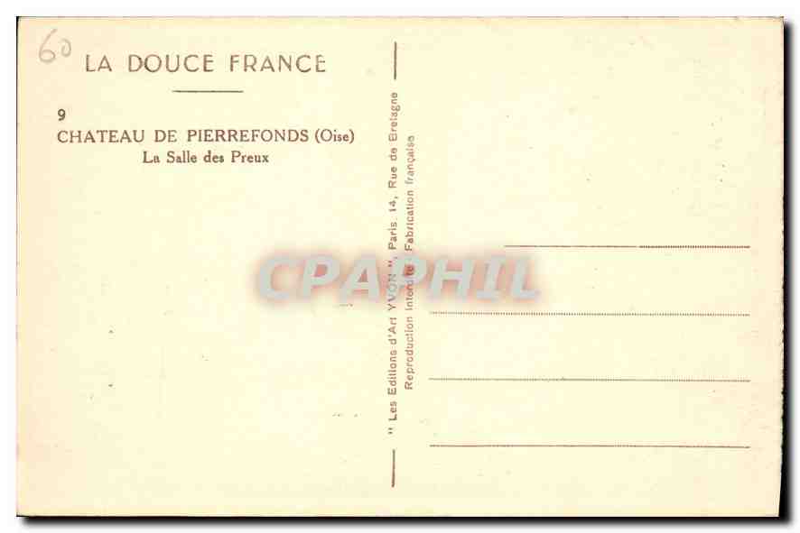 CPA La Douce France Chateau de Pierrefonds Oise La Salle des Preux  — Rückseite