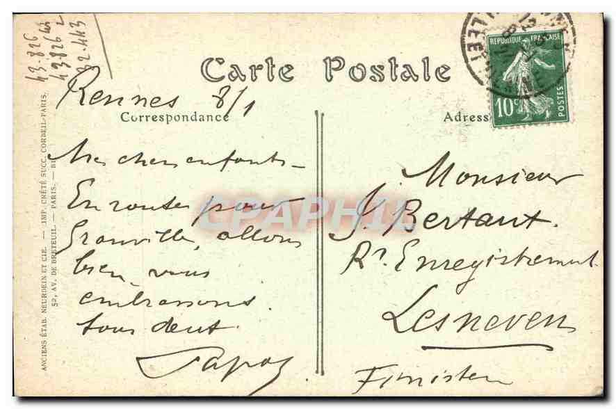 CPA Rennes La Colonne Vanneau Papa 1830  — Rückseite