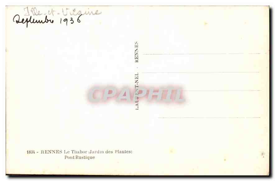CPA Rennes La Thabor Jardin des Plantes Pont Rustique  — Rückseite