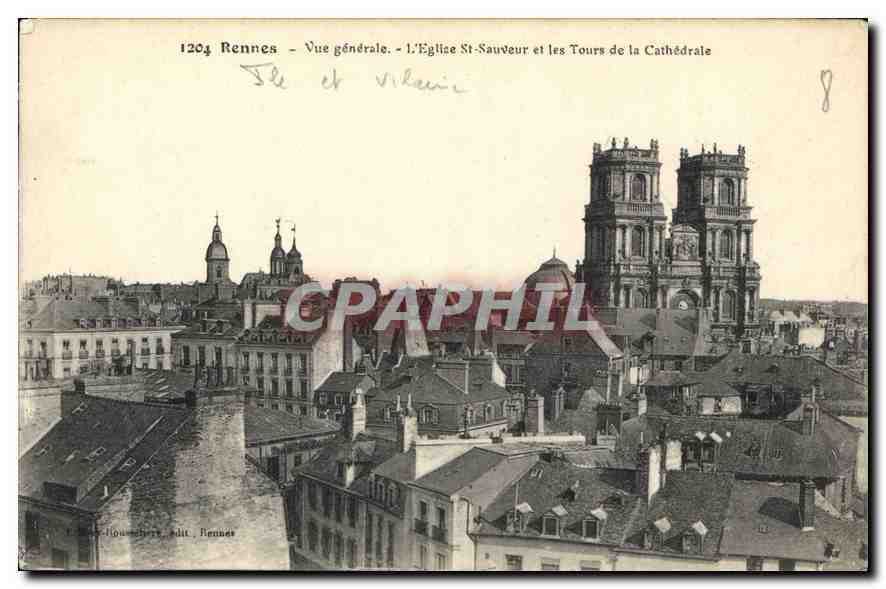 Rennes - Vue générale - L'Église St-Sauveur et les Tours de la Cathédrale — L. B. Houssiere, edit. Rennes