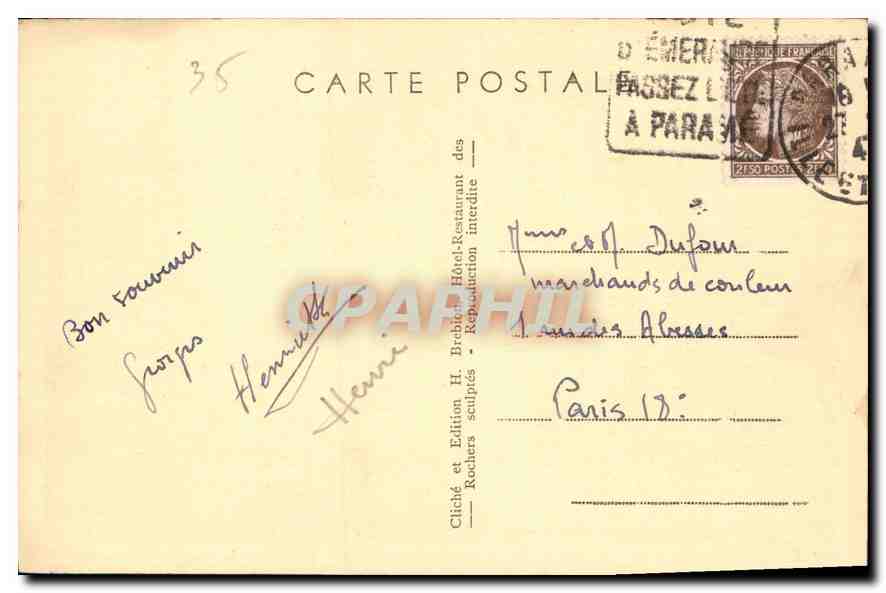 Côte d'Émeraude — Rothéneuf — Les Rochers Sculptés — La Famille des Rothéneuf — Édition H. Béral — Verso