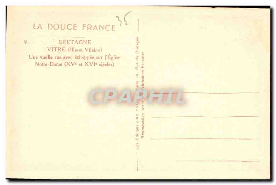CPA Vitre I'Ile et Vilaine Une Vieille rue avec echappee sur  — Back