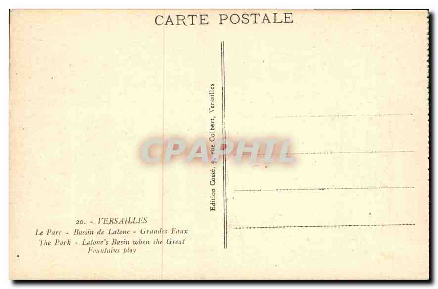 CPA Versailles Le Parc Bassin de Latone Grandes Eaux  — Verso