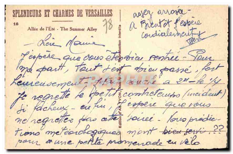 CPA Versailles Allee de l'Ete  — Verso