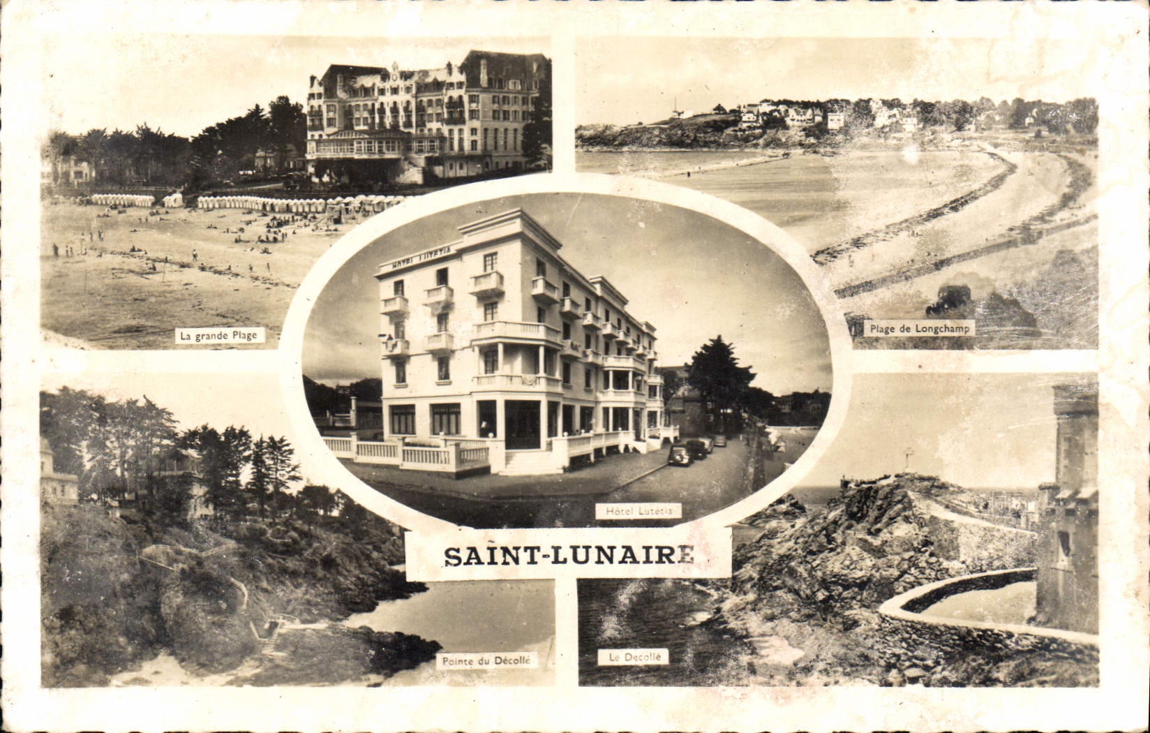 Saint-Lunaire — vue panoramique avec Hôtel Luteria, La Grande Plage, Plage de Longchamp et Pointe du Décollé — Éditions ARTAUD père et fils, Nantes