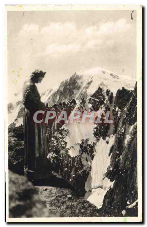 CPA Chamonix La Vierge au sommet du Grepon et le Mont Blanc 