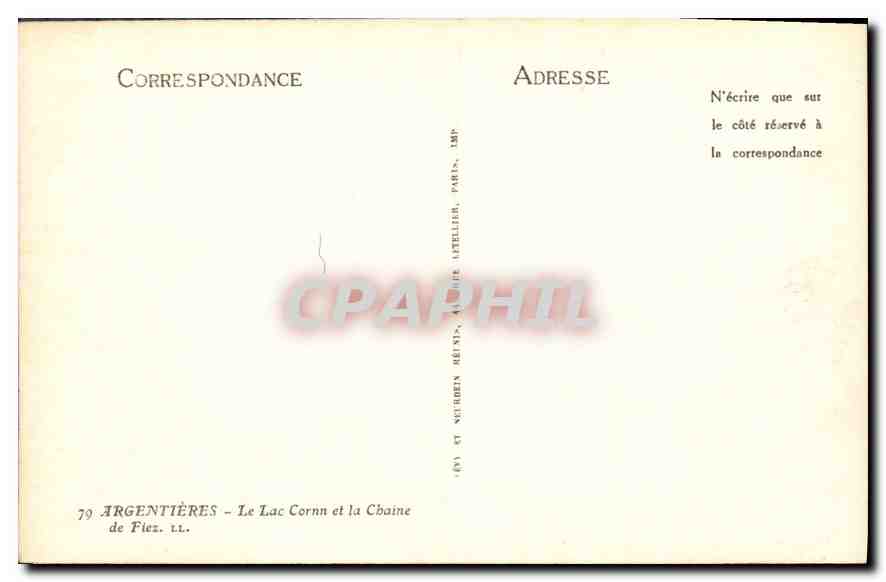 CPA Argentieres Le Lac Cornn et la Chaine du Fiez  — Verso