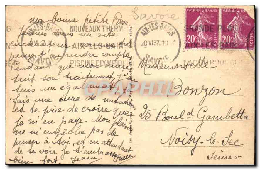 CPA Aix les Bains Le Lac Rochers de la Chambotte et le Grand Colombier  — Rückseite