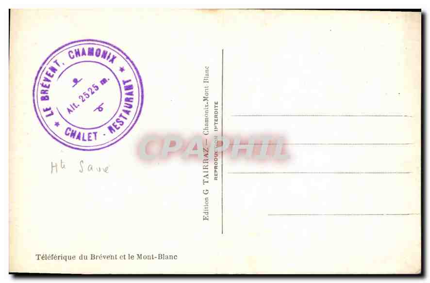 CPA Teleferique du Brevent et le Mont Blanc  — Verso