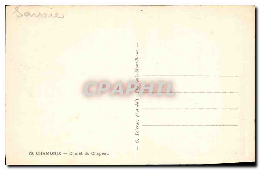 CPA Chamonix Chalet du Chapeau  — Verso