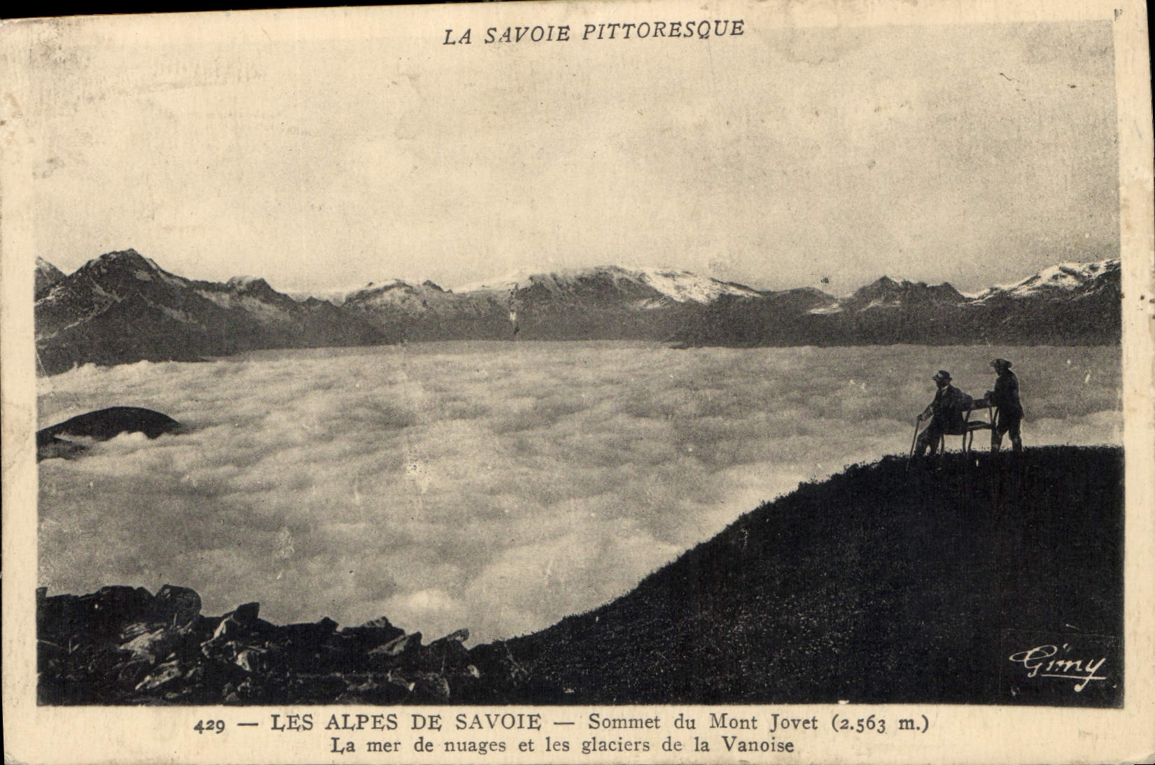 Les Alpes de Savoie — Sommet du Mont Jovet (2.563 m.) — La mer de nuages et les glaciers de la Vanoise — Girny, n°429