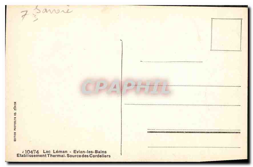 CPA Lac Leman Evian les Bains Etablissement Thermal  — Verso